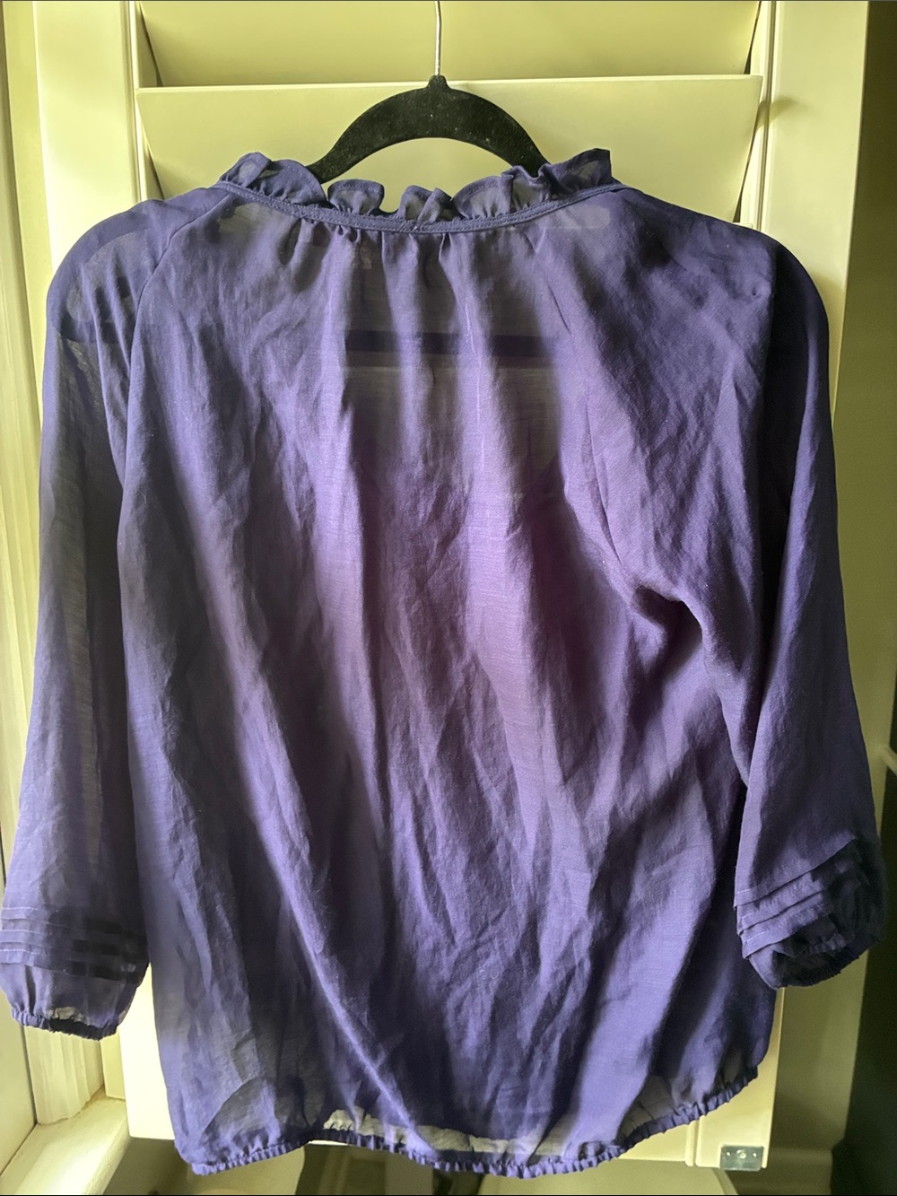 LOFT Deep Purple Ruffle-Neck Blouse - Picture 2 of 4